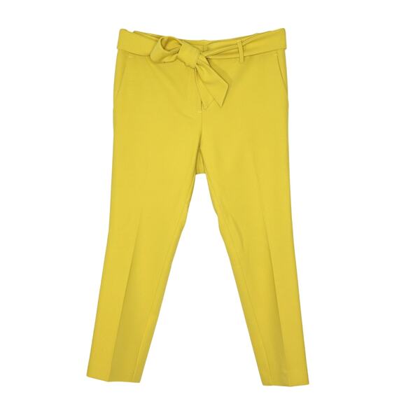 LOFT Slim Tie Waist Pants Solar Mustard Yellow Belted Ankle Trouser Women's 4P - Picture 2 of 10